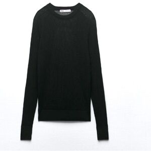 Zara Black Crew Neck Ribbed Tricot Knit Sweater